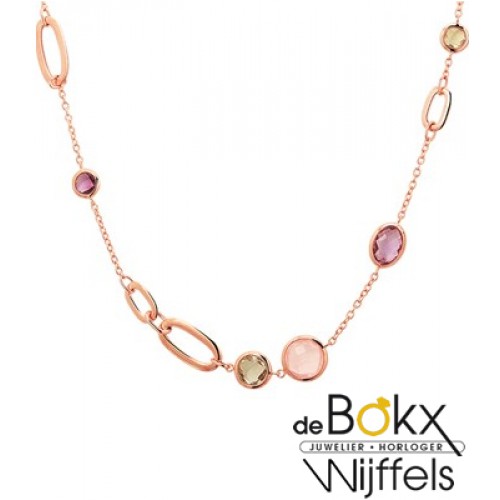 Rozégouden collier met edelstenemix. - 55775 Rozégouden collier met edelstenemix. - 55775