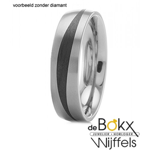 Titanium trouwring met carbon en 3 diamanten 52553 - 56225 Titanium trouwring met carbon en 3 diamanten 52553 - 56225