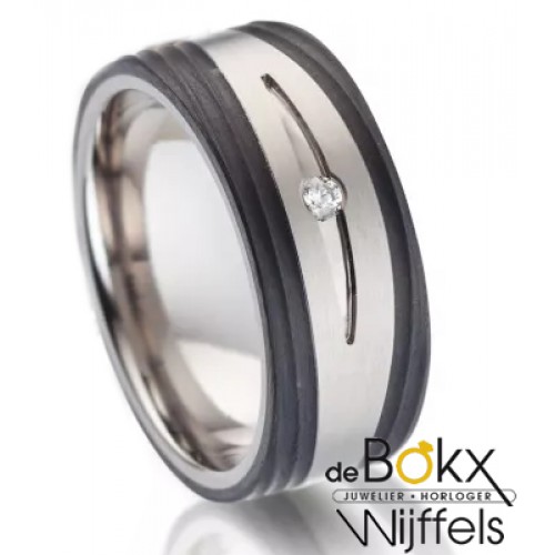 verfijnde en breede Titanium ring met carbon en diamant 57015 - 56207 verfijnde en breede Titanium ring met carbon en diamant 57015 - 56207