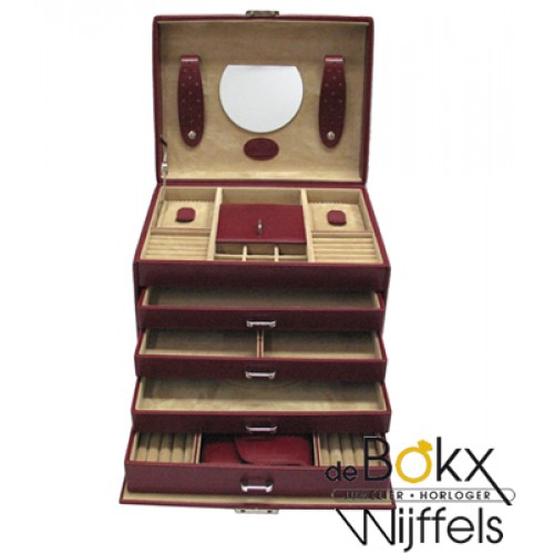 sieraden koffer windrose rood 5 etages merino groot 8036960 - 56407 sieraden koffer windrose rood 5 etages merino groot 8036960 - 56407