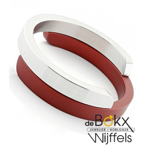 Armband van clic by suzanne in glimmend alluminium en rood A1R - 56104 Armband van clic by suzanne in glimmend alluminium en rood A1R - 56104