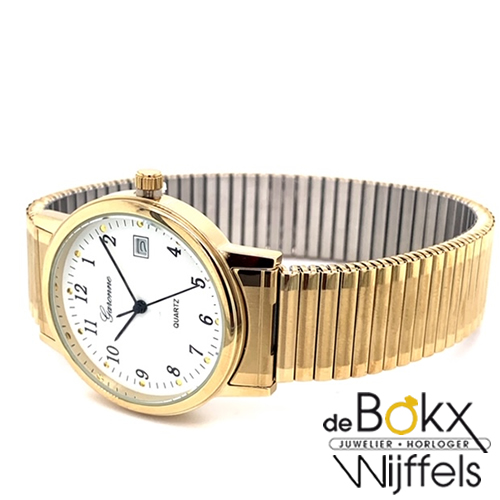 Duidelijk horloge met cijfers en rekband goud kleurig - 52046 Duidelijk horloge met cijfers en rekband goud kleurig - 52046