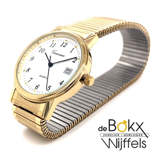 Duidelijk horloge met cijfers en rekband goud kleurig - 52046 Duidelijk horloge met cijfers en rekband goud kleurig - 52046