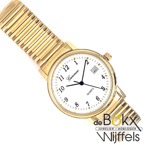 Duidelijk horloge met cijfers en rekband goud kleurig - 52046 Duidelijk horloge met cijfers en rekband goud kleurig - 52046