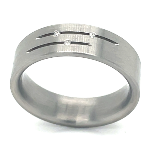 Edelstalen ring met 3 diamanten in maat 54 - 50840