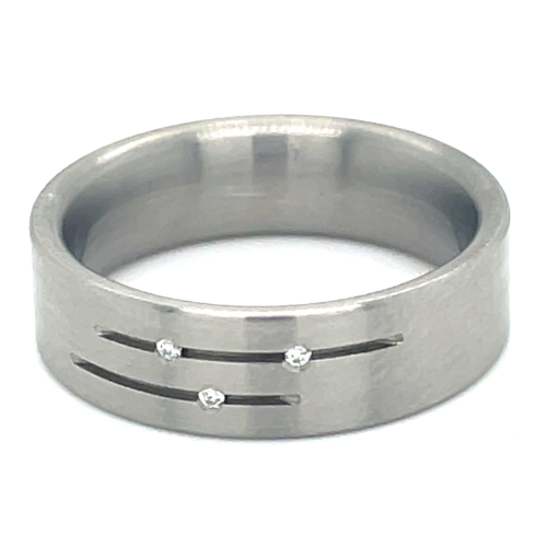 Edelstalen ring met 3 diamanten in maat 54 - 50840