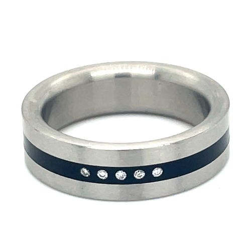 Stalen ring met 5 diamanten in maat 54 vlakkering - 50846 Stalen ring met 5 diamanten in maat 54 vlakkering - 50846