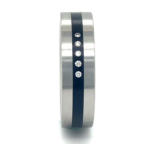 Stalen ring met 5 diamanten in maat 54 vlakkering - 50846 Stalen ring met 5 diamanten in maat 54 vlakkering - 50846