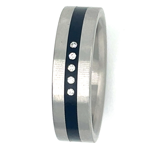 Stalen ring met 5 diamanten in maat 54 vlakkering - 50846 Stalen ring met 5 diamanten in maat 54 vlakkering - 50846