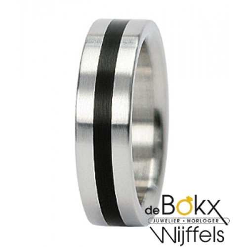 Xeto ring staal & zwart maat 59 - 50847