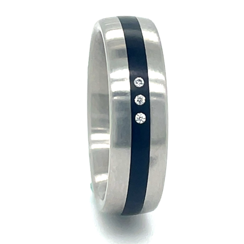 Stalen ring met 3 diamanten in maat 54 bollering - 50848 Stalen ring met 3 diamanten in maat 54 bollering - 50848