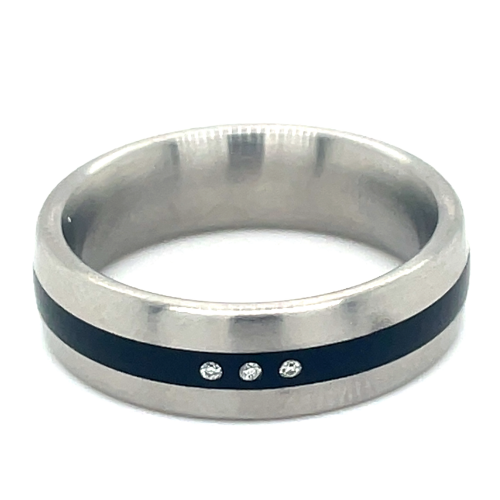 Stalen ring met 3 diamanten in maat 54 bollering - 50848 Stalen ring met 3 diamanten in maat 54 bollering - 50848