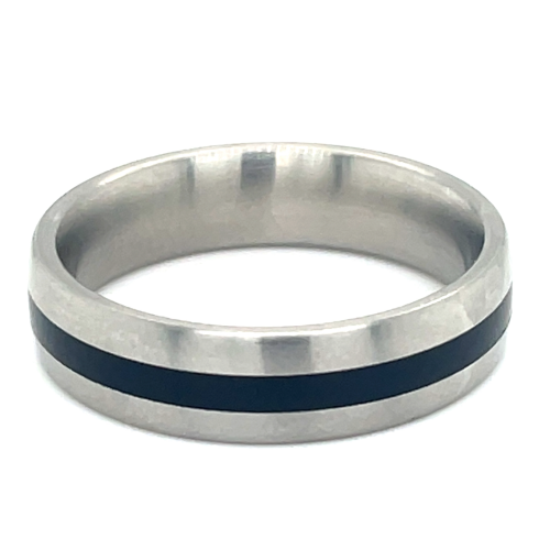 Stalen ring met zwart bolle ring maat 63 - 50849 Stalen ring met zwart bolle ring maat 63 - 50849