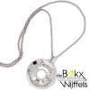 Cirkel vormge zilveren hanger met ketting en zirkonia steentjes - 50887