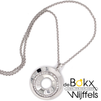 Cirkel vormge zilveren hanger met ketting en zirkonia steentjes - 50887 Cirkel vormge zilveren hanger met ketting en zirkonia steentjes - 50887