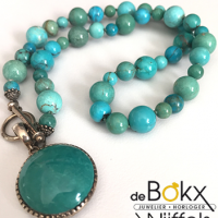 Natuursteen ketting met turqouise kralen - 51346 Natuursteen ketting met turqouise kralen - 51346