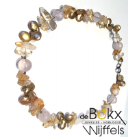 Bruin em roze Kwarts kralenketting - 51347 Bruin em roze Kwarts kralenketting - 51347