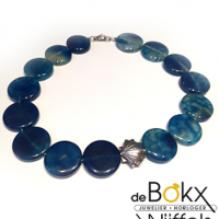 Kralen ketting met blauwe agaat en een zilveren schelp hanger - 51348 Kralen ketting met blauwe agaat en een zilveren schelp hanger - 51348
