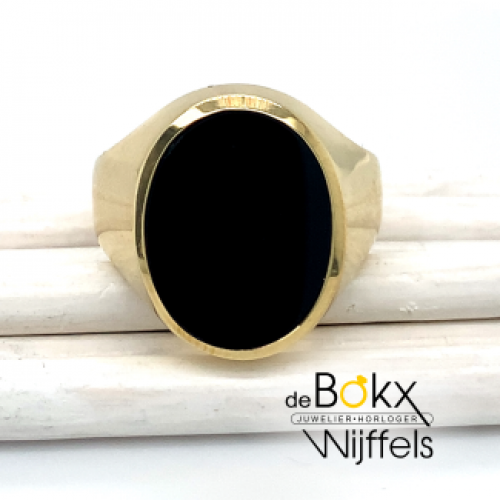 gouden herenring met ronde onyx maat 64 - 51462