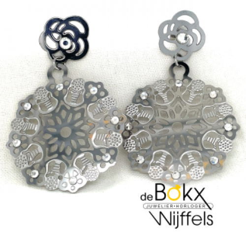 oorhangers staal met cirkels en kristal steentjes - 51474 oorhangers staal met cirkels en kristal steentjes - 51474
