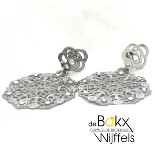 oorhangers staal met cirkels en kristal steentjes - 51474 oorhangers staal met cirkels en kristal steentjes - 51474