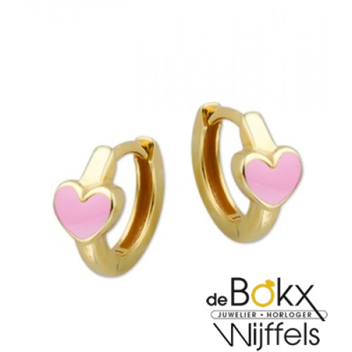 Gouden oorringen met roze hartjes - 51435