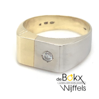gouden herenring in geel en witgoud met zirkonia in maat 62 - 51448 gouden herenring in geel en witgoud met zirkonia in maat 62 - 51448