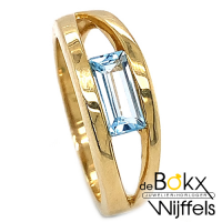 Geel gouden ring met blauwe topaas maat 55 - 51542 Geel gouden ring met blauwe topaas maat 55 - 51542