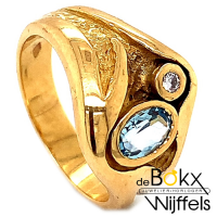 Bijzondere gouden 18 karaat ring met aquamarijn in maat 55 - 51614 Bijzondere gouden 18 karaat ring met aquamarijn in maat 55 - 51614