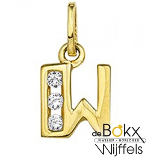 Letter hanger goud met zirkonia W - 51650