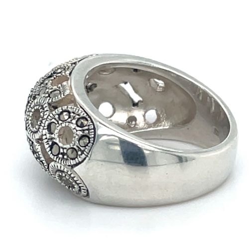bolle zilveren ring met cirkels en marquesiet steentjes maat 52 - 51821