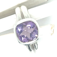 zikveren ring maat 54  met een paarse zirkonia - 51883