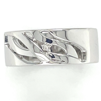 brede zilveren ring met diamantje maat 55 - 51908