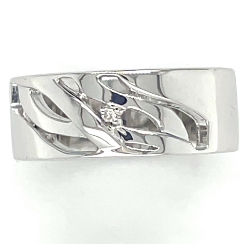 brede zilveren ring met diamantje maat 55 - 51908