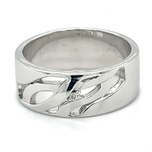 brede zilveren ring met diamantje maat 55 - 51908