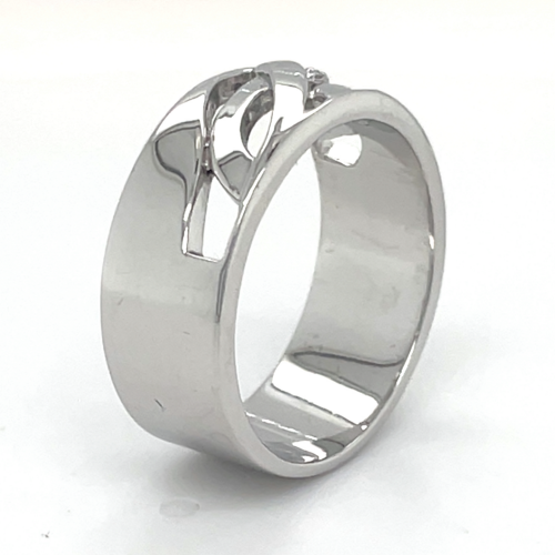 brede zilveren ring met diamantje maat 55 - 51908