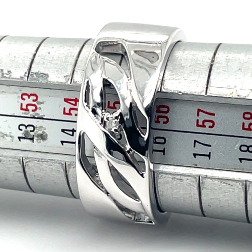 brede zilveren ring met diamantje maat 55 - 51908