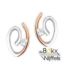 Oorsieraad met wit en roze goud en een zirkonia - 52074 Oorsieraad met wit en roze goud en een zirkonia - 52074