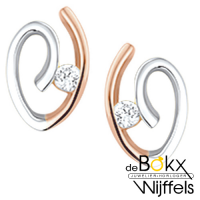 Oorsieraad met wit en roze goud en een zirkonia - 52074 Oorsieraad met wit en roze goud en een zirkonia - 52074