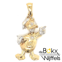 geel en wit gouden Donald duck hanger met diamant - 52197 geel en wit gouden Donald duck hanger met diamant - 52197