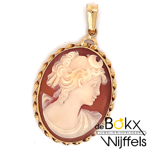 antenne kom ziel Collier - Mooie ovalen camee hanger met gouden rand en hangeroog. De Lengte van de hanger is 48mm en de breedte is 27mm. antenne kom ziel Collier - Mooie ovalen camee hanger met gouden rand en hangeroog. De Lengte van de hanger is 48mm en de breedte is 27mm.