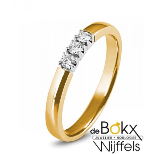 Geel gouden memoire ring met 3 diamanten maat 53 - 52543