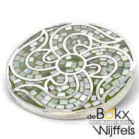 Zilveren ronde hanger met ingelegt parermoer mozaik met groene ondergrond - 52646 Zilveren ronde hanger met ingelegt parermoer mozaik met groene ondergrond - 52646