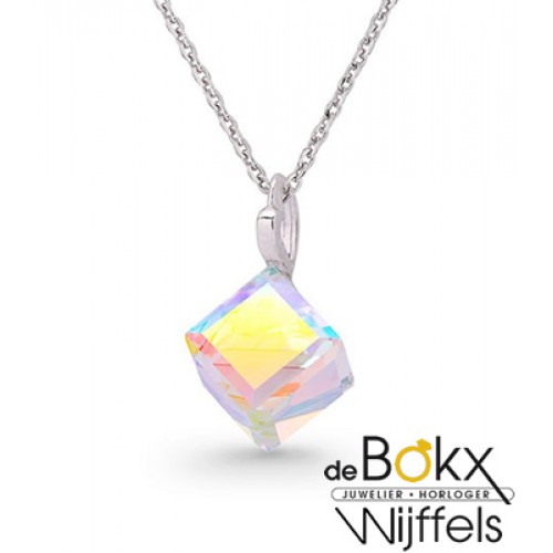 Cube spark ketting met zilveren hanger en kristallen - 54148 Cube spark ketting met zilveren hanger en kristallen - 54148