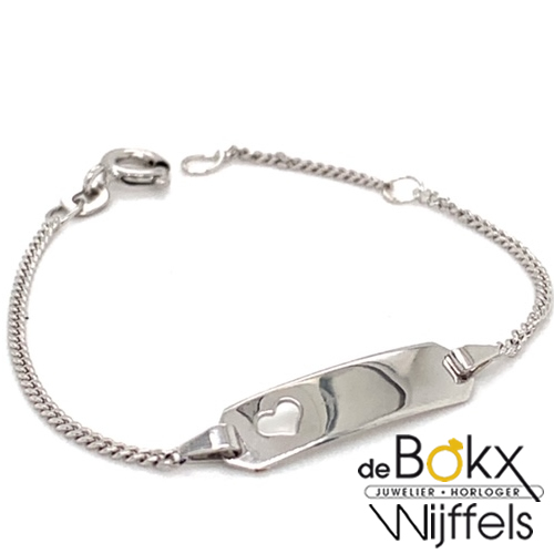 Terminal roddel geloof Armbanden - Gepersonaliseerde kraamcadeau witgouden graveer armband, deze graveerarmband met gourmet schakel is 11cm + 2cm extensie lang en heeft een gestanst hartje in de graveer plaat, het plaatjes is 5mm hoog.Wil Terminal roddel geloof Armbanden - Gepersonaliseerde kraamcadeau witgouden graveer armband, deze graveerarmband met gourmet schakel is 11cm + 2cm extensie lang en heeft een gestanst hartje in de graveer plaat, het plaatjes is 5mm hoog.Wil