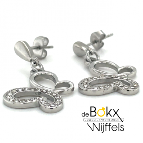 oorhangers staal in de vorm van een vlinder hangend met kristal steentjes - 53191 oorhangers staal in de vorm van een vlinder hangend met kristal steentjes - 53191