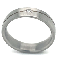 Stalen ring met diamant en een graveerlijn maat 54 - 53295 Stalen ring met diamant en een graveerlijn maat 54 - 53295