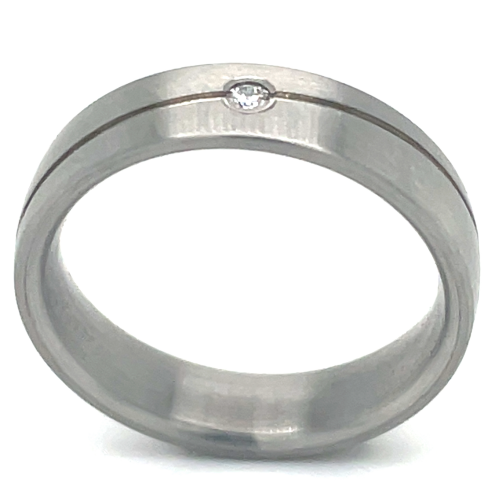 Stalen ring met diamant en een graveerlijn maat 54 - 53295 Stalen ring met diamant en een graveerlijn maat 54 - 53295