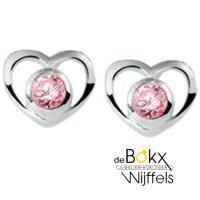 OOrknoppen hartje met roze zirkonia - 53494 OOrknoppen hartje met roze zirkonia - 53494