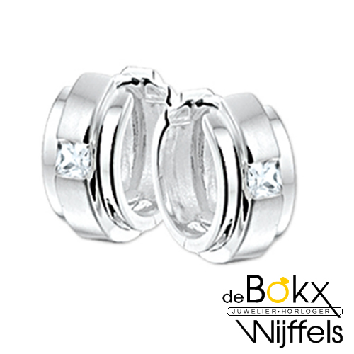 Zilver gerhodineerd oorringen met zirkonia princes geslepen - 53501 Zilver gerhodineerd oorringen met zirkonia princes geslepen - 53501